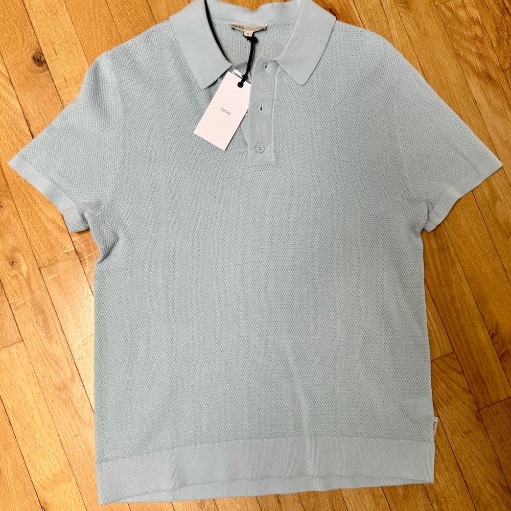 Onia Sky Blue Waffle Polo Shirt  Brand New with Tags - Picture 2 of 6